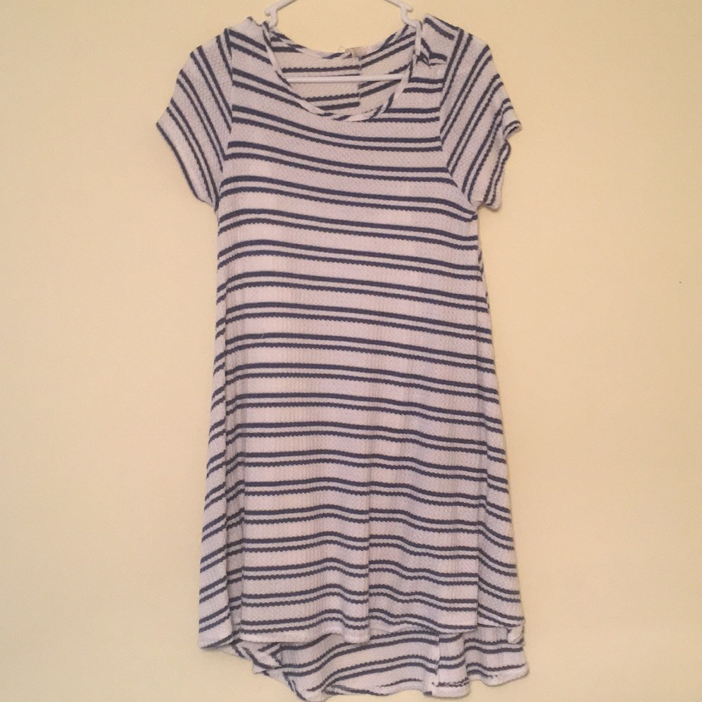 Grayish blue and white striped comfy dress